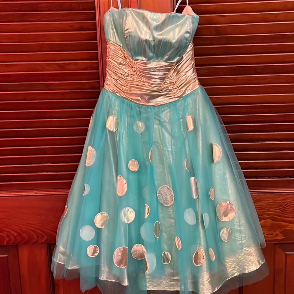 Aqua and Gold Beyond by Jovani Cocktail Dress